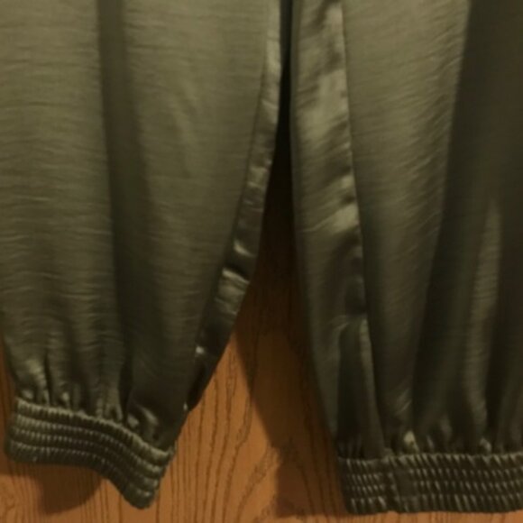 NEW Women's Simply Vera Vera Wang Olive Shiny Pull On Pants. Elastic Leg Cuff. L - Picture 3 of 6